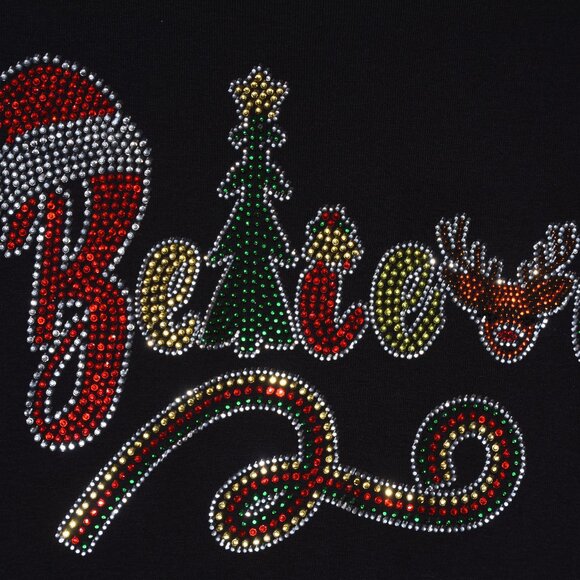 Christmas Believe rhinestone bling long sleeved shirt XS S M L XL XXL 1X… - Picture 3 of 8